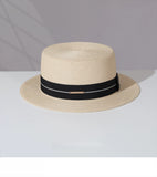 Load image into Gallery viewer, Big head circumference French flat top straw hat women's summer flat edge British retro small brim top hat sunshade sun protection hat vacation men