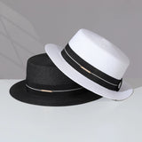 Load image into Gallery viewer, Big head circumference French flat top straw hat women's summer flat edge British retro small brim top hat sunshade sun protection hat vacation men