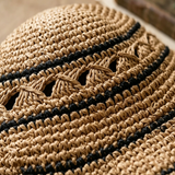 Load image into Gallery viewer, Boho Vintage Handmade Hollow Out Crochet Brown Black Stripe Wide Brim Sun Bucket Hat