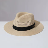 Load image into Gallery viewer, Straw hollow Panama straw hat men and women summer seaside vacation beach hat jazz hat sun visor top hat