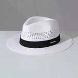 Load image into Gallery viewer, Straw hollow Panama straw hat men and women summer seaside vacation beach hat jazz hat sun visor top hat