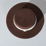 Load image into Gallery viewer, French polka dot flat top straw hat women's summer seaside vacation flat edge top hat sunshade straw sun protection hat foreign style