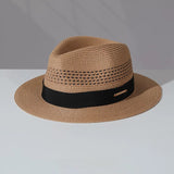 Load image into Gallery viewer, Straw hollow Panama straw hat men and women summer seaside vacation beach hat jazz hat sun visor top hat