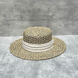 Load image into Gallery viewer, Old money flavor strong summer big eaves natural salty grass woven flat top sun hat French retro straw hat female film artifact