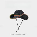 Load image into Gallery viewer, Ethnic style embroidery large brim fisherman's hat men's outdoor travel sunscreen summer visor breathable denim hat thin