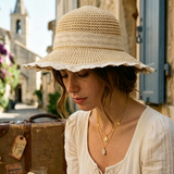 Load image into Gallery viewer, French Vintage Handmade Crochet Lace Brim Straw Sun Hat