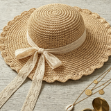 Load image into Gallery viewer, French Vintage Handmade Crochet Lace Brim Straw Sun Hat