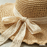 Load image into Gallery viewer, French Vintage Handmade Crochet Lace Brim Straw Sun Hat