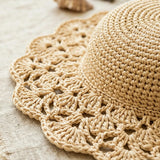 Load image into Gallery viewer, Handmade French Crochet Lace Brim Straw Sun Bucket Hat