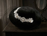 Load image into Gallery viewer, icevellyyy black fascinator hat with white fabric flowers and faux pearls, featuring a delicate black veil.