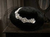 Load image into Gallery viewer, icevellyyy black felt hat with delicate veil and white floral embellishments, vintage inspired