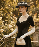 Load image into Gallery viewer, icevellyyy black wide brim hat with white floral embellishment and veil, vintage style