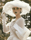 Load image into Gallery viewer, icevellyyy white sheer opera gloves with pearl embellishments and cascading discs, worn by a model.