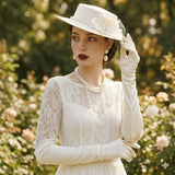 Load image into Gallery viewer, icevellyyy white vintage-inspired fascinator hat with floral embellishment and veil, perfect for formal occasions.