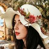 Load image into Gallery viewer, French Vintage White Flower Wavy Brim Straw Sun Hat