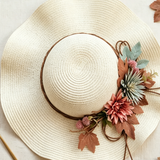 Load image into Gallery viewer, French Vintage White Flower Wavy Brim Straw Sun Hat