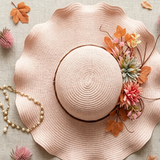 Load image into Gallery viewer, French Vintage White Flower Wavy Brim Straw Sun Hat