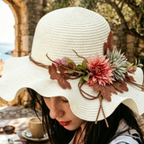 Load image into Gallery viewer, French Vintage White Flower Wavy Brim Straw Sun Hat